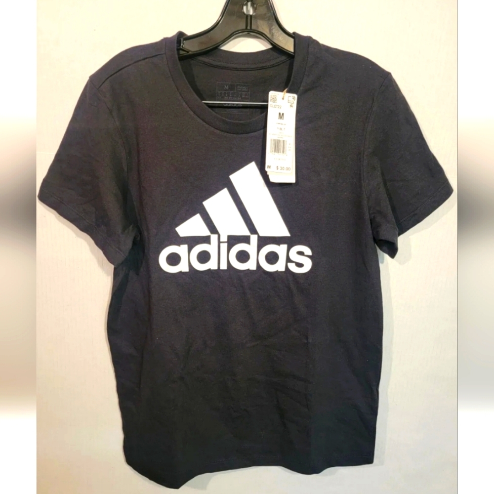 ADIDAS 3 STRIPES JUMBO LOGO BLACK MEDIUM ATHLETIC T-SHIRT.